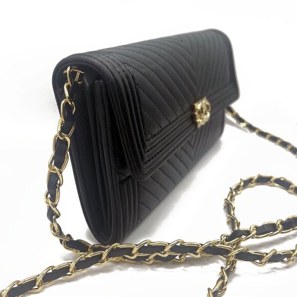 Authentic CHANEL Boy CC Chevron Flap Caviar Wallet Chain Shoulder Crossbody - Picture 5 of 12